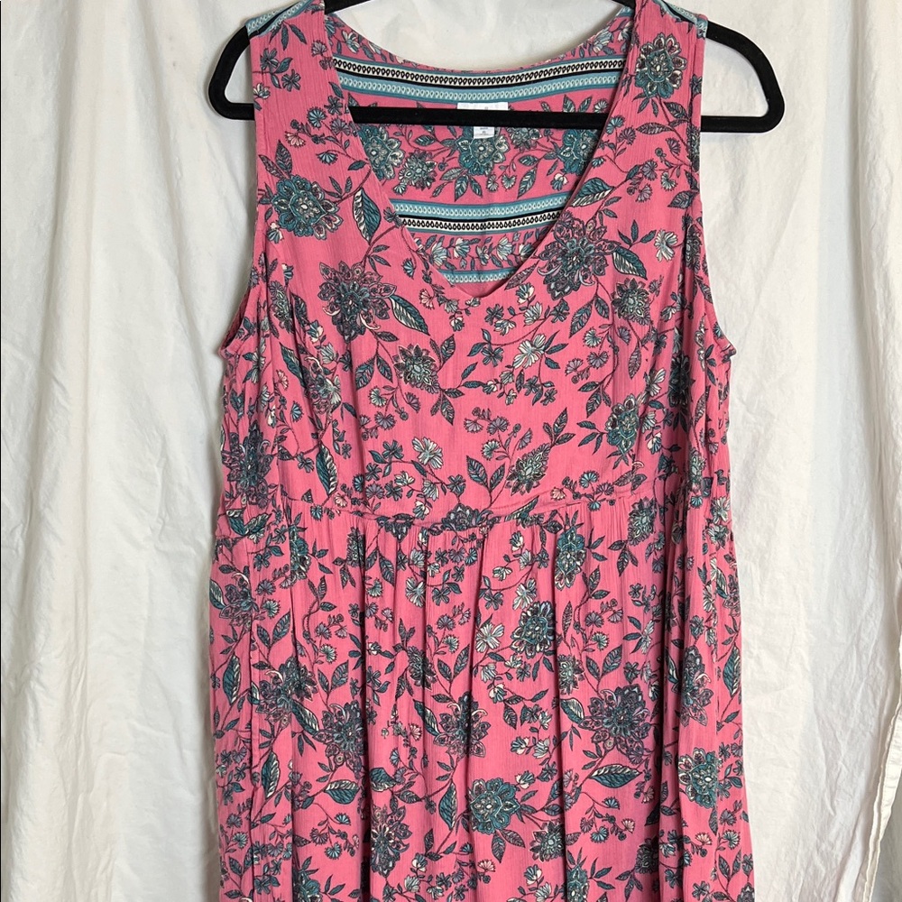 J. Jill Pink Maxi Dress Rayon Floral Print Pockets Size XL